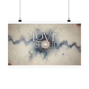Love is Loud: Celestial Dreamscape Poster, Cosmic Wand Art, Typografisch Digitales Kunstwerk,