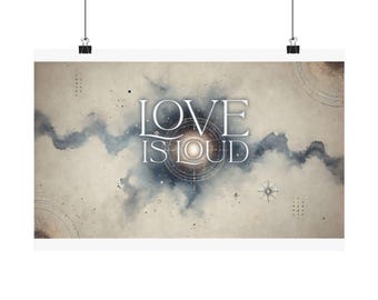 El amor es ruidoso: póster de paisaje onírico celestial, arte mural cósmico, obra de arte digital tipográfica,