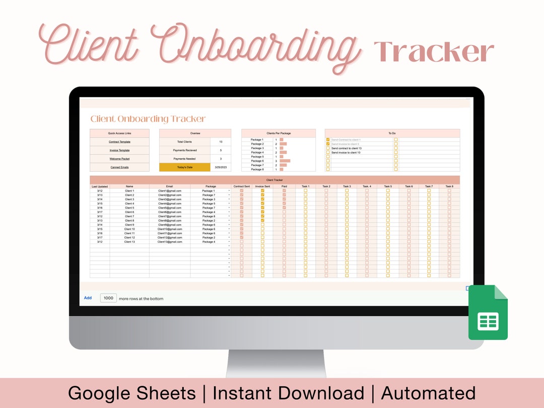 Client Onboarding Spreadsheet for Google Sheets, Client Tracker, Small Client Onboarding Spreadsheet for Google Sheets, Client Tracker, Small