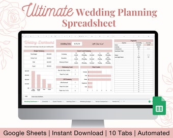 Ultimate Wedding Planning Spreadsheet, Wedding Budget Spreadsheet, Wedding Checklist, Guest List, Guest Seating Chart, Wedding Planner, Pink