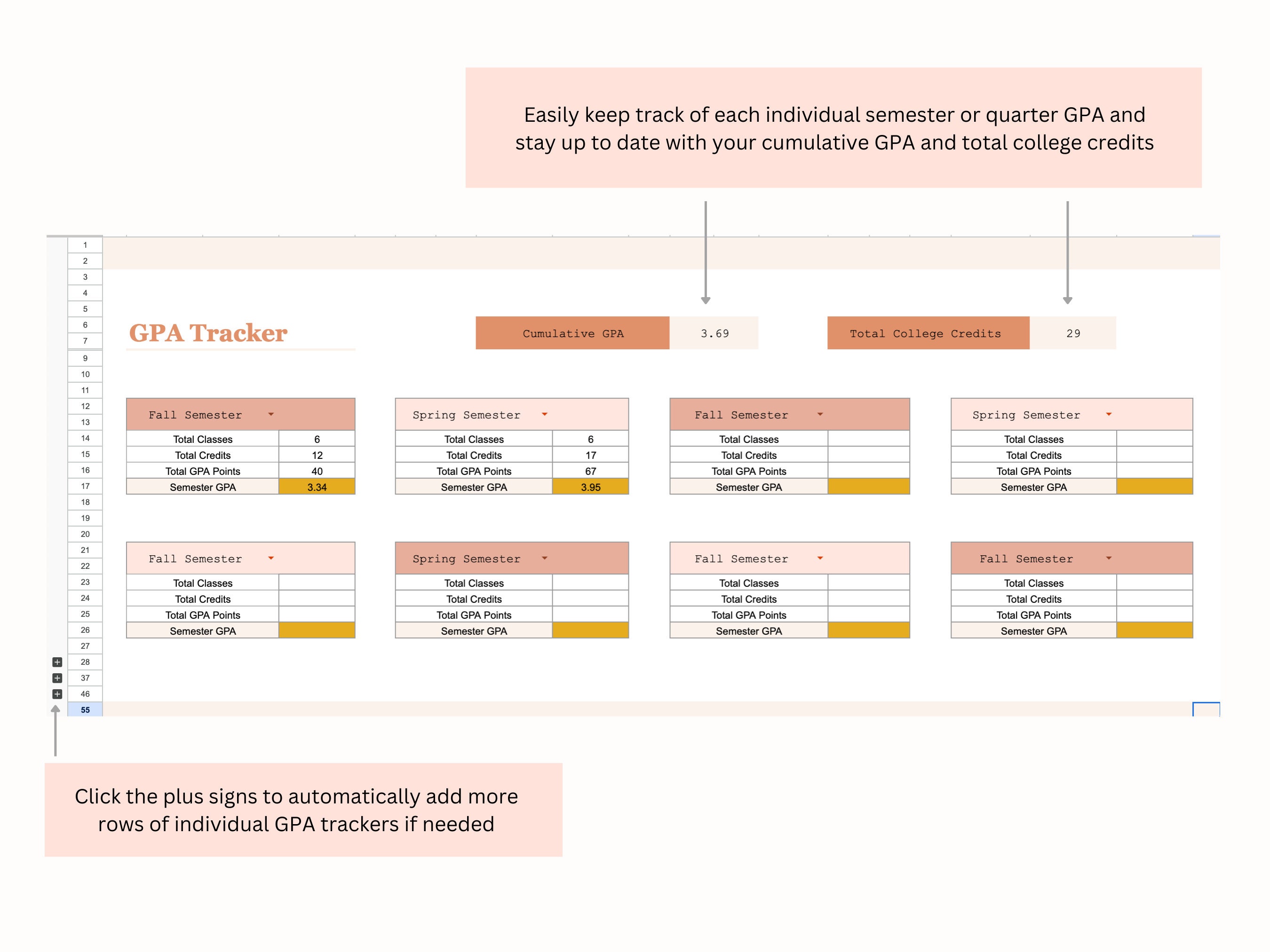 GPA Calculator for Google Sheets, Grade Tracker, Academic Planner ...