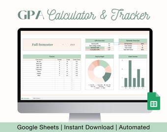 GPA Calculator for Google Sheets, Grade Tracker, Academic Planner, Student Planner, Grade Calculator