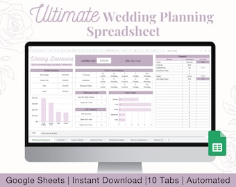 Ultimate Wedding Planning Spreadsheet, Wedding Budget Spreadsheet, Wedding Checklist, Guest List, Guest Seating Chart, Wedding Planner