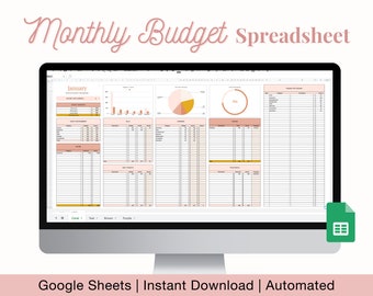 Monthly Budget Planner For Google Sheets, Budget Spreadsheet, Expense Tracker, Budget Template, Savings Tracker, Financial Planner