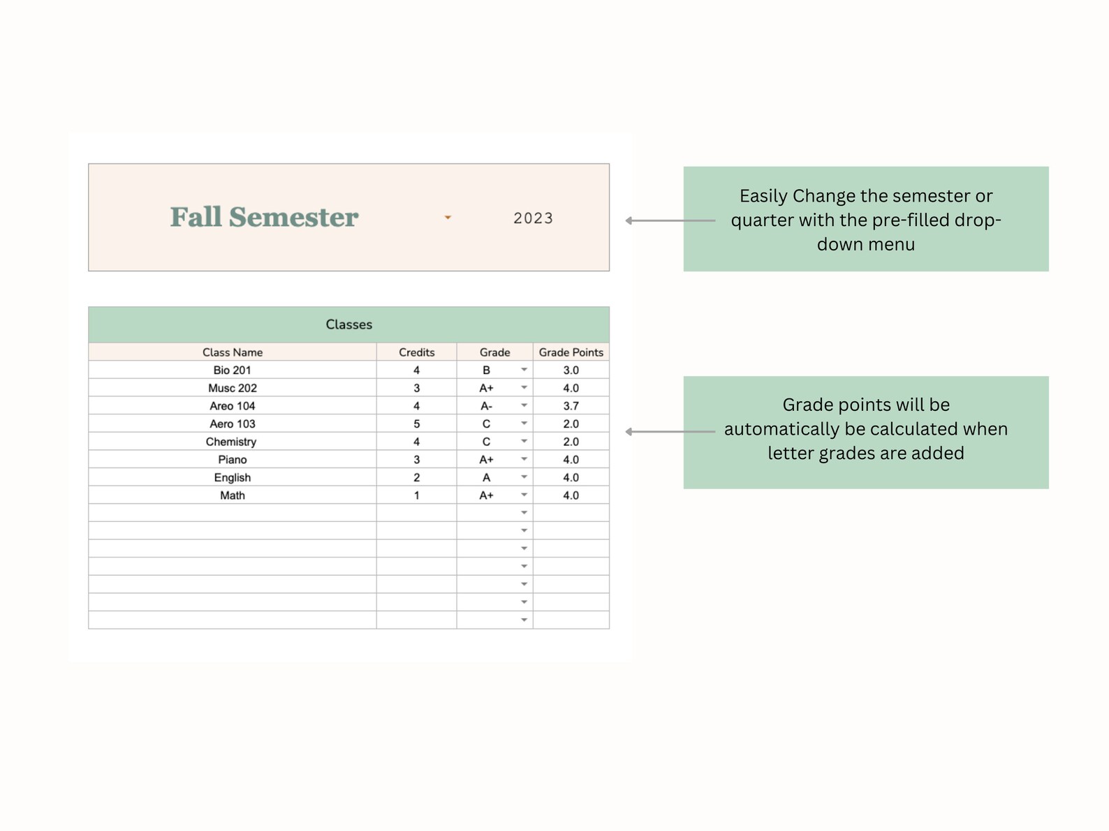 GPA Calculator for Google Sheets, Grade Tracker, Academic Planner ...