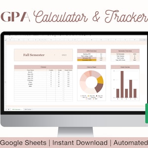 Calculadora de GPA para Google Sheets, Rastreador de calificaciones, Planificador académico, Planificador de estudiantes, Calculadora de calificaciones
