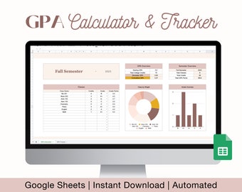 Noten-Rechner für Google Sheets, Noten-Tracker, Academic Planner, Student Planner, Noten-Rechner
