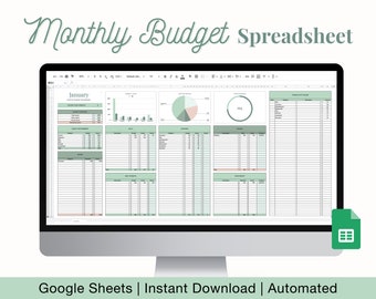 Planificateur de budget mensuel pour Google Sheets, feuille de calcul budgétaire, suivi des dépenses, modèle de budget, suivi des économies, planificateur financier