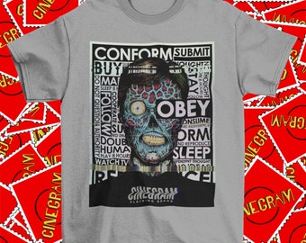 film posters 80s They Live Movie T-Shirt, Retro Movie Graphic Tee, Gift for Him, Gift for Her, 80s Horror Movie T-Shirt, Unisex Movie Poster T Shirt, Fan Art