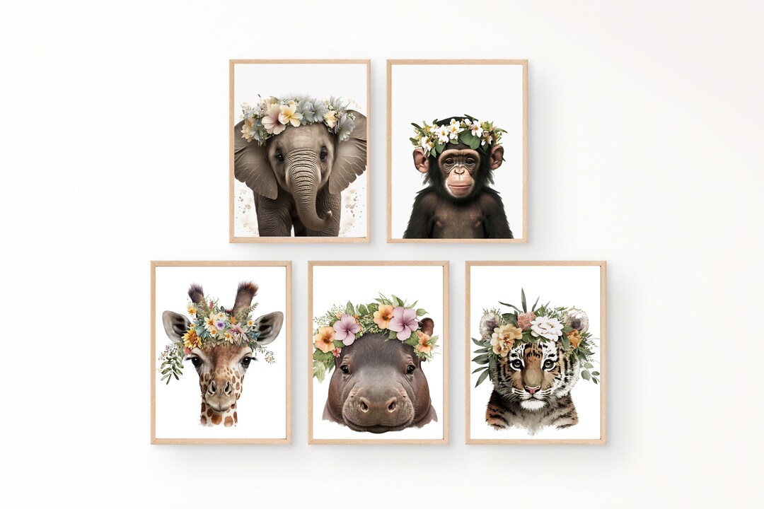 Floral Baby Animal Prints for Nursery Wall Art PRINTABLE Digital Download Nursery Art Animals in