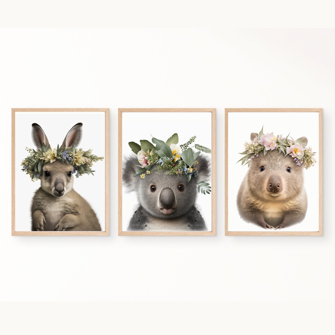 Floral Baby Animal Prints for Nursery Wall Art PRINTABLE Digital Download Nursery Art Animals in