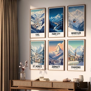 6 Retro Ski-Resort Reise-Poster | Berg Wand Kunst | Cabochon Dekor | Vintage Poster | Ski Wand Kunst | Digitaler Download DRUCKBARE Wandkunst