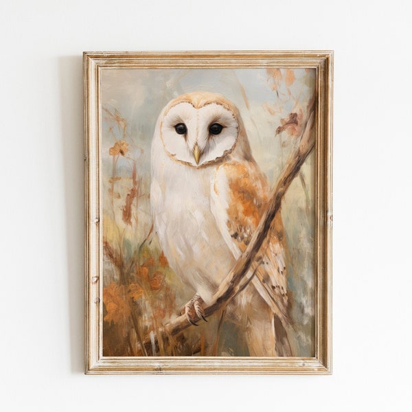 Muted Autumn Barn Owl Fall Print | Neutral Wall Art | Rustic Farmhouse Art | Vintage Wall Art | Digital Art Download PRINTABLE Wall Art