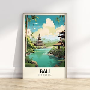 Poster retro de viagens de Bali | Arte retro colorida da cidade | Pôsteres vintage | Impressão da cidade | Decoração de viagem | Download digital IMPRIMÍVEL Arte de parede retrô