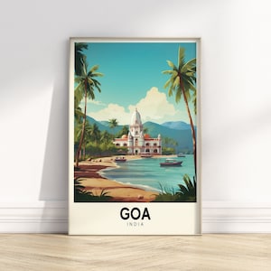 Retro Goa Travel Poster | Tropical Art | Colorful Retro Art | Vintage Posters | Travel Decor | Digital Download PRINTABLE Travel Print