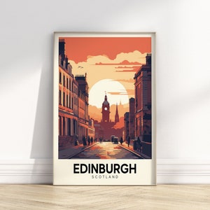 Retro Edinburgh Travel Poster | Vintage City Art | Colorful Travel Print | Europe Prints | Digital Download PRINTABLE Retro Wall Art