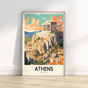 Retro Athen Reiseposter | Vintage Stadt Kunst | Bunter Reise-Druck | Europa Poster | Digital Download DRUCKBARE Retro Wandkunst
