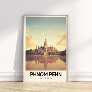 Retro Phnom Penh Travel Poster | Colorful Retro City Art | Vintage Posters | Travel Decor | Digital Download PRINTABLE Retro Wall Art
