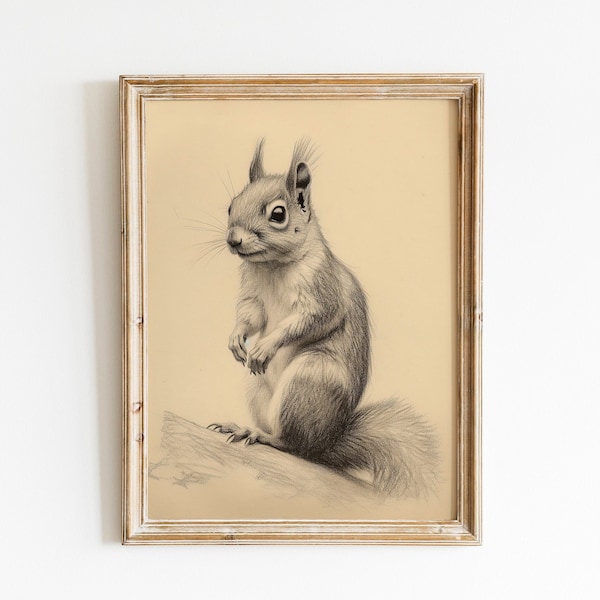 Vintage Squirrel Autumn Print | Farmhouse Decor | Fall Wall Art | Autumn Decor | Autumn Wall Art | Digital Download PRINTABLE Vintage Art