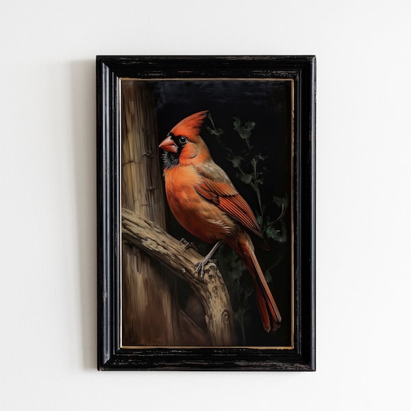 impression d'oiseau cardinal vintage | Art mural oiseau antique | Décor vintage de mauvaise humeur | Art de salon | Téléchargement numérique IMPRIMABLE Peinture à l'huile