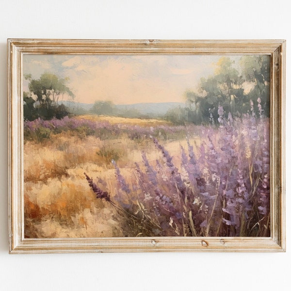 Lavender Field French Country Print | Rustic Farmhouse Art | Landscape Art | Aesthetic Wall Art | Digital Download PRINTABLE Vintage Decor