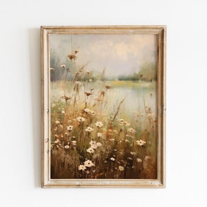 Wildflower Pond French Country Print | Vintage Farmhouse Art | Landscape Art | Aesthetic Wall Art | Digital Download PRINTABLE Vintage Decor