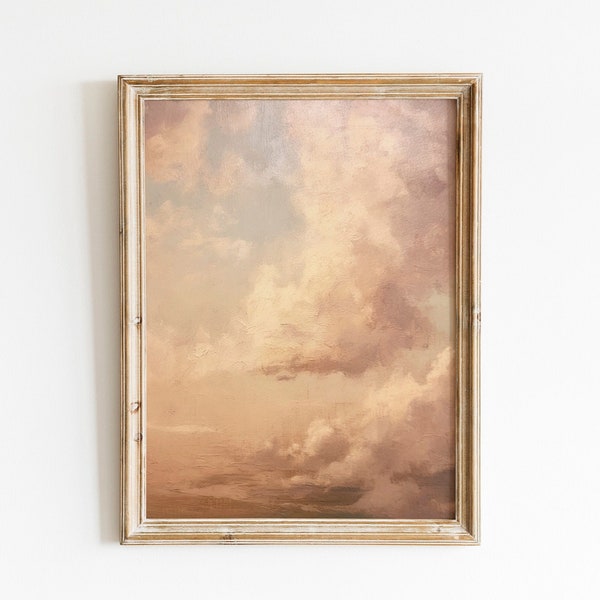 Rosa Sonnenuntergang Wolken Vintage Print | Rustikale Bauernhaus Kunst | Mediterrane Kunst | Ästhetische Wandkunst | Digitaler Download DRUCKBARE Vintage Dekor