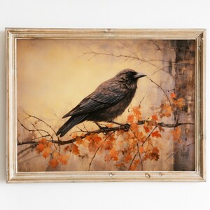 Vintage Raven Rustic Halloween Print | Spooky Wall Art | Raven Wall Art | Halloween Art | Digital Download PRINTABLE Vintage Wall Art