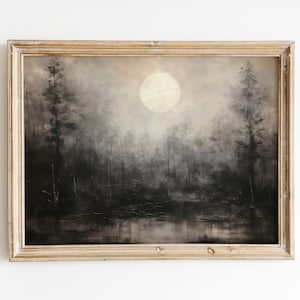 Spooky Full Moon Forest | Muted Vintage Halloween | Full Moon Wall Art | Autumn Prints | Fall Wall Art | Digital Download PRINTABLE Wall Art