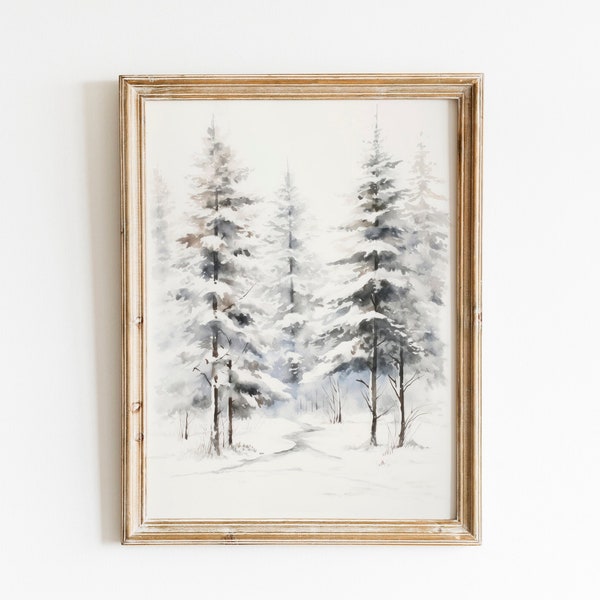 Fir Trees Sketch Vintage Winter Print | Farmhouse Wall Decor | Winter Wall Art | Snowy Vintage Decor | Digital Download PRINTABLE Wall Art