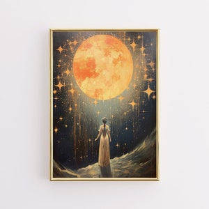 The Moon and the Stars Art Print | Occult Art | Celestial Art | Pagan Art | Dark Art | Witchy Gift | Digital Download PRINTABLE Witchy Decor