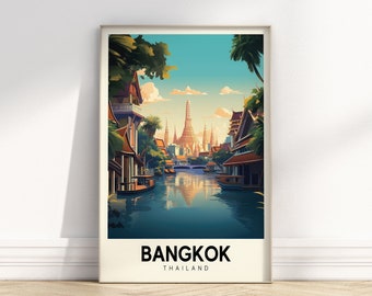 Retro Bangkok Travel Poster | Colorful Retro City Art | Vintage Posters | City Print | Travel Decor | Digital Download PRINTABLE Retro Art