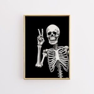 Skeleton Peace Sign Halloween Wall Art | Halloween Decor | Gothic Wall Art | Spooky Art | Digital Download Halloween PRINTABLE Skeleton Art