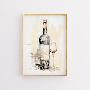 Vintage Wine Bottle Kitchen Print | Farmhouse Kitchen Decor | Dining Room Art | Kitchen Art | Digital Download PRINTABLE Rustic Wall Decor