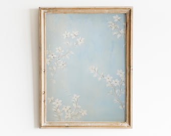 Blue and White Floral Vintage Print | Farmhouse Wall Decor | Botanical Wall Art | Living Room Art | Digital Download PRINTABLE Vintage Art