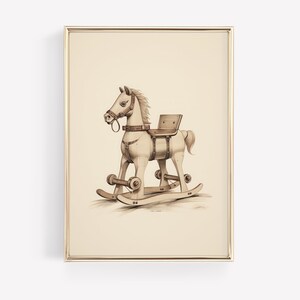 Vintage Rocking Horse Muted Christmas Print | Winter Art | Vintage Art | Christmas Gifts | Digital Download PRINTABLE Christmas Wall Art