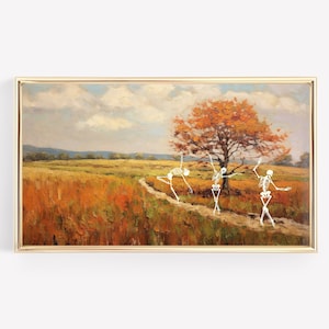 Autumn Tree With Dancing Skeletons Halloween Frame TV Art | Halloween Decor | Vintage Halloween Wall Art | Digital Download Samsung TV Frame