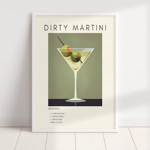 Impresión de cóctel retro Dirty Martini / Cócteles clásicos minimalistas / Impresión de carrito de bar / Impresión de alcohol / Descarga digital Arte de carrito de bar IMPRIMIBLE