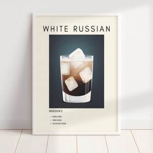 White Russian Retro Cocktail Print | Minimalist Classic Cocktails | Bar Cart Print | Alcohol Print | Digital Download PRINTABLE Bar Cart Art