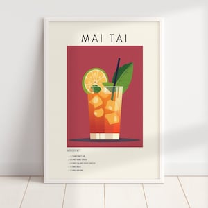 Mai Tai Retro Cocktail Print | Minimalist Classic Cocktails | Bar Cart Prints | Alcohol Print | Digital Download PRINTABLE Bar Cart Art