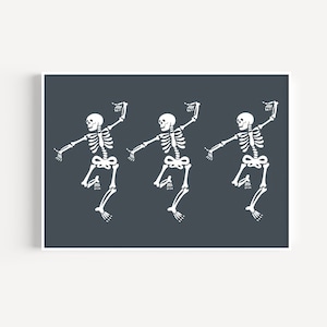 3 Dancing Skeletons Halloween Art Print | Halloween Decor | Spooky Art | College Dorm Decor | Digital Download PRINTABLE Skeleton Art