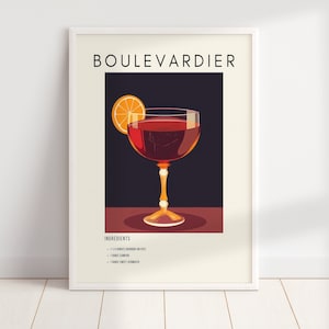 Impresión de cócteles retro de Boulevardier / Cócteles clásicos minimalistas / Impresiones de carritos de bar / Impresión de alcohol / Descarga digital Arte de carrito de bar IMPRIMIBLE