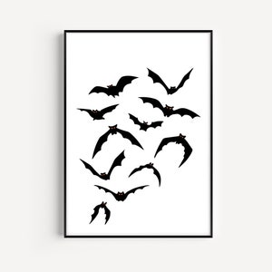 Halloween Bats Wall Art Print | Halloween Decor | Spooky Art | College Dorm Decor | Bats Decor | Digital Download PRINTABLE Bat Art