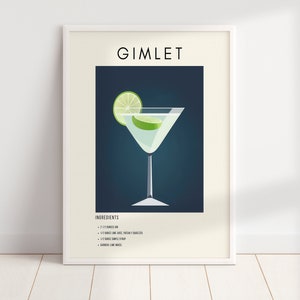 Gimlet Retro Cocktail Print | Minimalist Classic Cocktails | Bar Cart Prints | Alcohol Print | Digital Download PRINTABLE Bar Cart Art