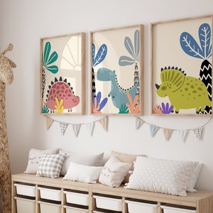 Set of 3 Boho Dinosaurs Nursery Wall Art | Baby Boy Nursery | Baby Girl Nursery | Dinosaur Gifts | Digital Download PRINTABLE Dinosaur Decor