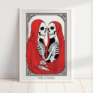 The Lovers Tarot Card Print | Skeleton Print | Witchy Wall Decor | Tarot Gifts | Gothic Art | Digital Download PRINTABLE Tarot Card Posters