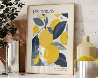 Lemon Citrus Print | Boho Kitchen Wall Art | Lemon Decor | Colorful Wall Art | Botanical Wall Art | Digital Download PRINTABLE Kitchen Decor