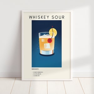 Whiskey Sour Cocktail Print | Classic Cocktail Wall Art | Minimalist Alcohol Art | Bar Cart Decor | Digital Download PRINTABLE Bar Cart Art
