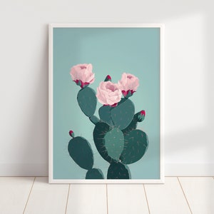 Pastell Blau Boho Kaktus Wand Kunst Druck | Bunter minimalistischer Kaktus-Dekor | Wüstenposter | Digital Download DRUCKBARE Pflanze Kunst
