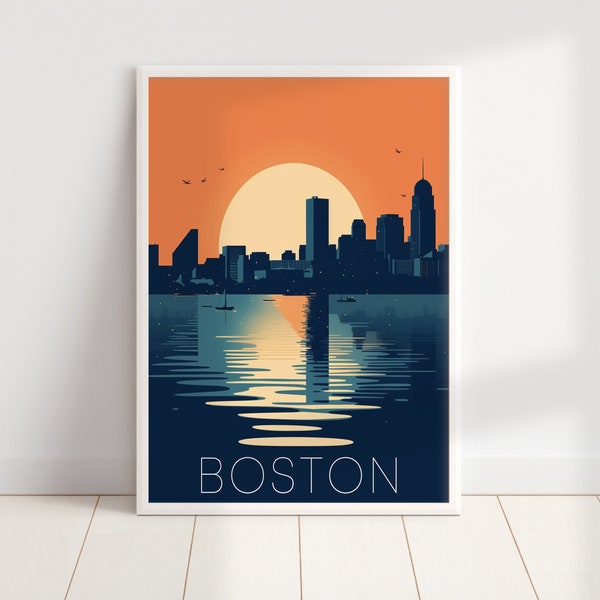 Retro Boston Travel Poster | Minimalist Retro Wall Art | Colorful Modern Boston Print | Boston Gifts | Digital Download PRINTABLE Travel Art